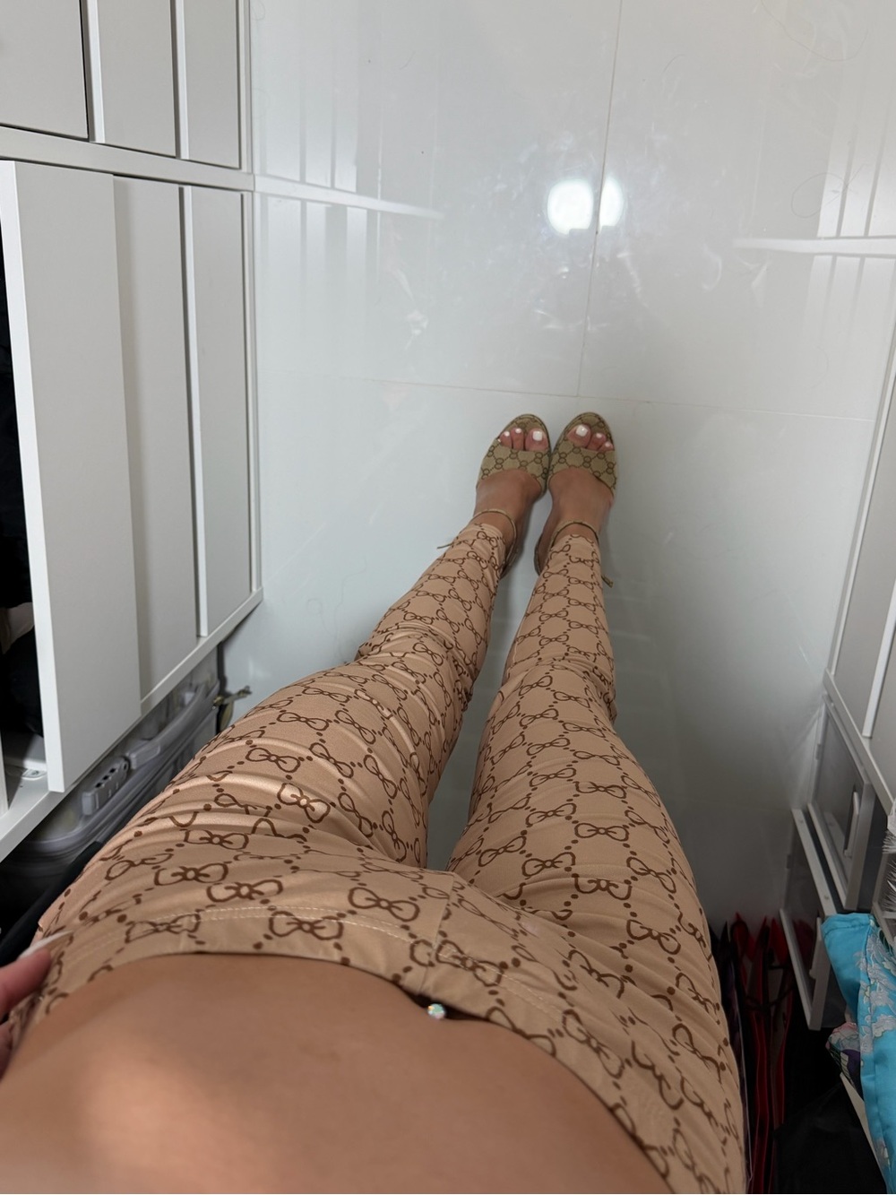 Beige Logo-Print High-Waist Skinny Pants - Picture 2 of 3